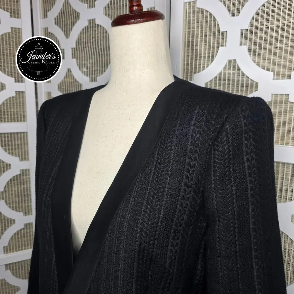 BCBGMaxAzria Black Textured Striping Pattern Crop Blazer Size L